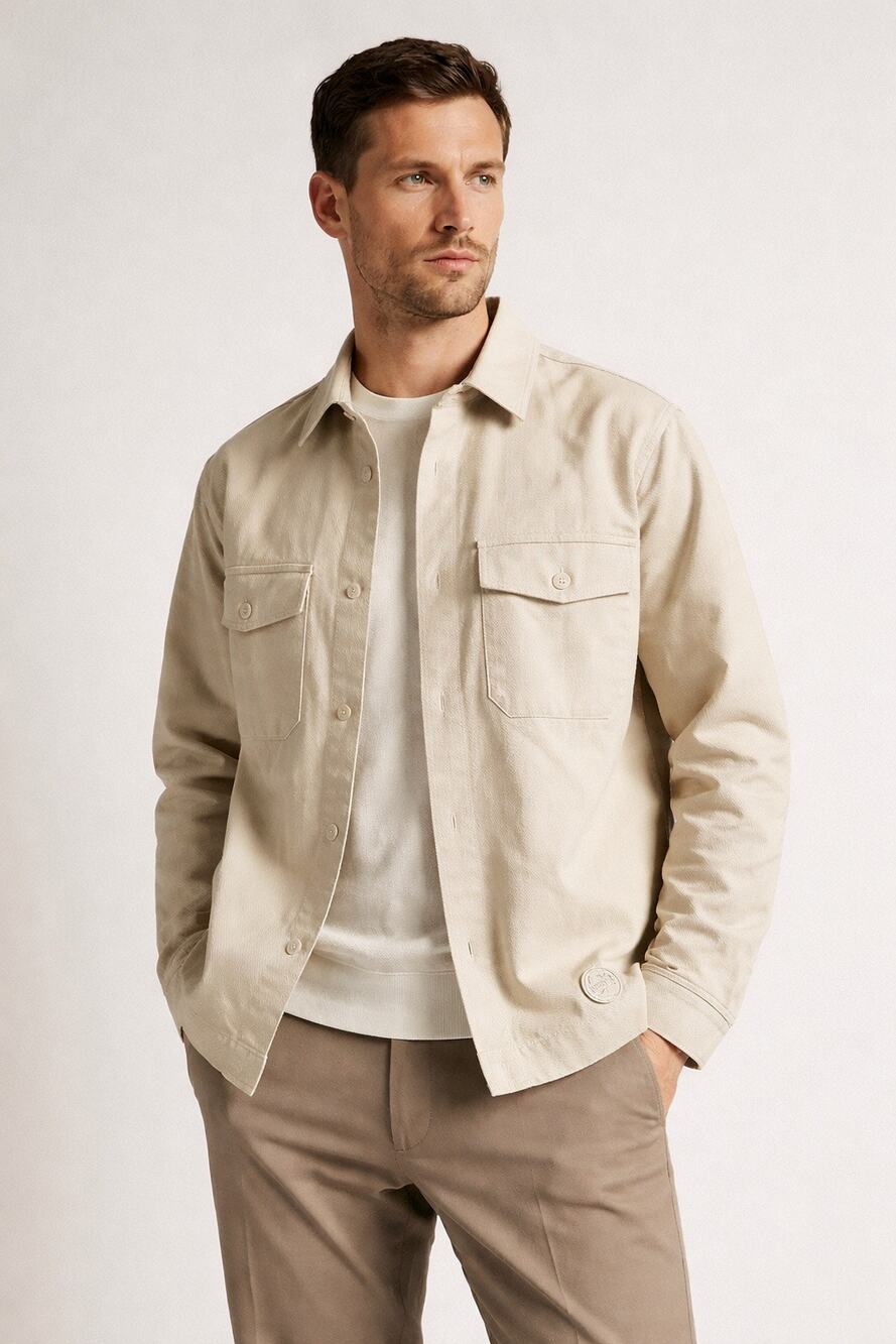 Ted Baker London Beige Cotton Chore Jacket Overshirt Logo Patch Size 2